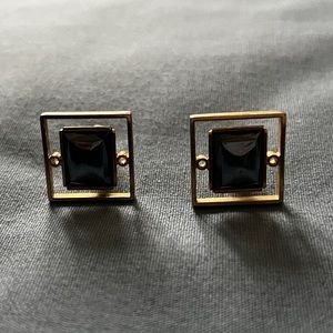 Black and Gold Tone Square Cuff Links